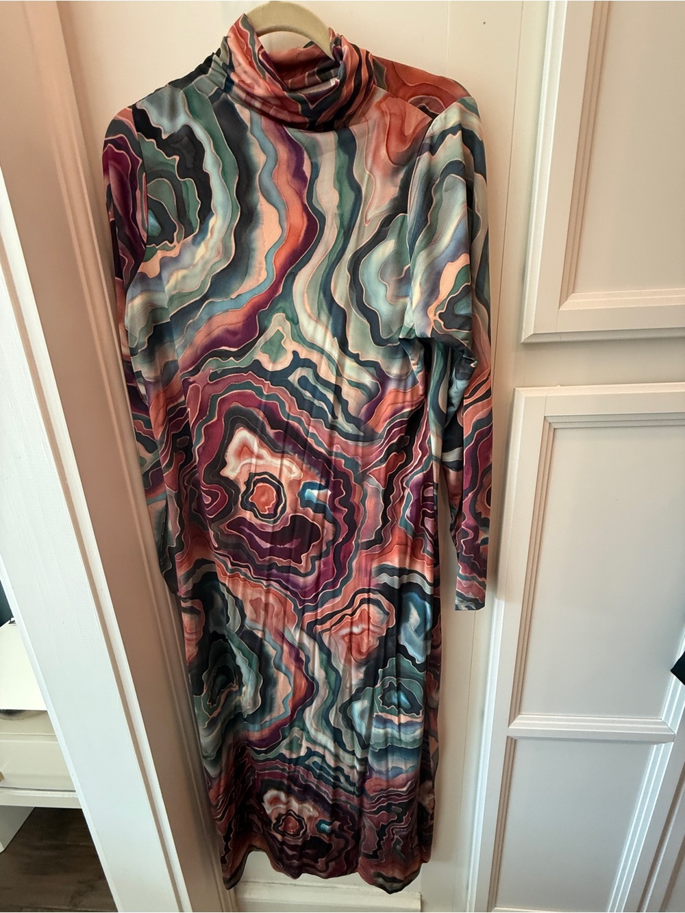 Marie Oliver Long-Sleeve Patterned Maxi Dress in Pink, Blue and Orange - Picture 3 of 4